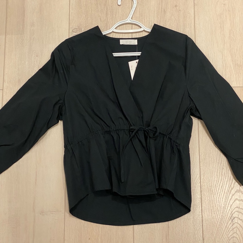 OAK + FORT Navy Blouse with Front Tie